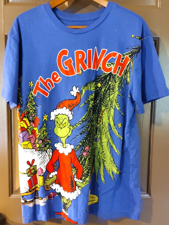 The Grinch T Shirt Mens Sz L Blue Christmas Dr. Seuss Double Sided Graphic - Image 1 of 4