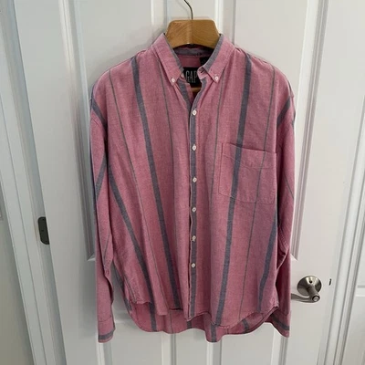 Vintage GAP Men Large L Button Down Shirt Long Sleeve Red Blue Striped USA SW - Image 1 of 4