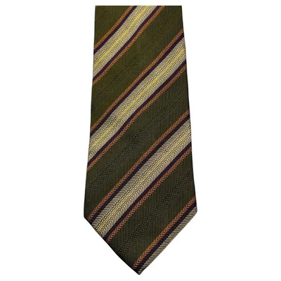 J.Z. Corbata Richards Para Hombre Rayas de Seda Hecha a Mano EE. UU. Clásica Verde Dorada Nueva con Etiquetas Foto 1 de 4