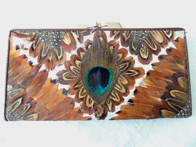 Cartera/cartera de mano/cartera de cuero de pluma de faisán de pavo real genuina Lee Sands de colección Foto 1 de 4