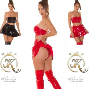 Koucla sexy rot schwarz Latex Look Skater Minirock Latex Style Clubwear Party - Bild 1 von 25