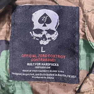 Zero Foxtrot Jacket Mens Large Green Camo Hoodie Pullover Quilted Nylon Ripstop - Picture 1 of 10