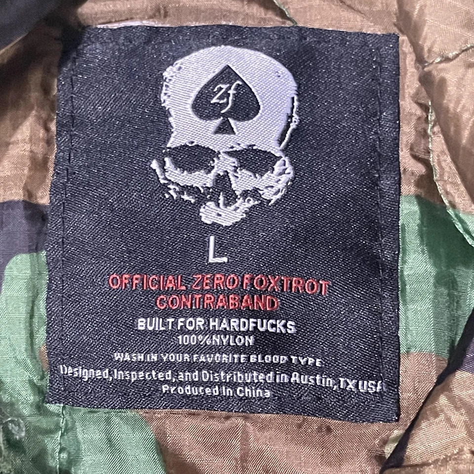 Zero Foxtrot Jacket Mens Large Green Camo Hoodie Pullover Quilted Nylon Ripstop - Image 1 of 4