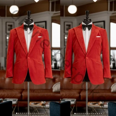 Trajes de terciopelo rojo para hombre solapa pico formal boda novio esmoquin fiesta 2 piezas Foto 1 de 4