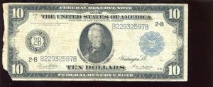 1914 U.S. Large $10 Federal Reserve Note 2B Bill - Picture 1 of 2