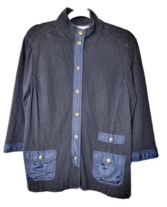 Zenergy blau Strick Druckknopfleiste Jacke Taschen hoher Kragen Band hinten Größe Lg - Bild 1 von 11