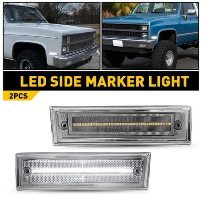 Lente transparente LED blanca con luz de marcado frontal para 81-91 Chevrolet C10 C20 C30 GMC Foto 1 de 4