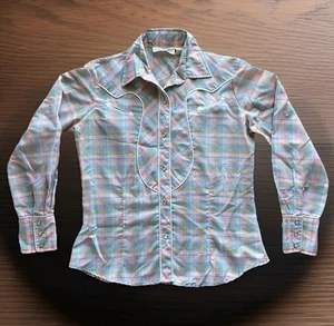 RARE VTG 80’s AVANTE WEST Western Pastel Pink Plaid Pearl Snap Button Women’s M - Picture 1 of 8