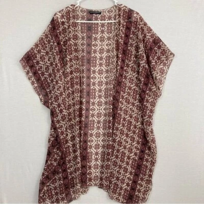 Kimono Boho Brandy Melville Marrón Abstracto Ligero Frente Abierto Talla Única Foto 1 de 4