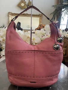 New Calvin Klein CK Avery Studded Pink Pebble Leather Hobo Bag, $268 - Picture 1 of 10