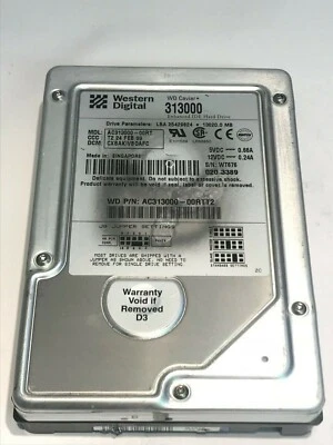 WESTERN DIGITAL CAVIAR 313000 13GB IDE HARD DRIVE AC313000-00RT CXBAKIVB aa5fc11 - Image 1 of 2