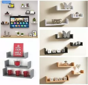 SET OF 3 THREE WALL MOUNTED FLOATING SHELVE U SHAPE DISPLAY DECORATE SHELF DECOR - Picture 1 of 10