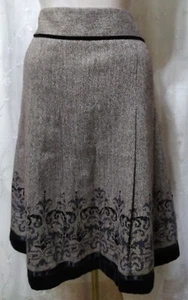 New ANN TAYLOR LOFT Size 12 Wool Blend Skirt Sequin/Velvet Trim Accents Brown - Picture 1 of 7