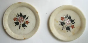 Two Vintage Moghul-style Stone Pietra Dura Marble inlaid floral plates Rajasthan - Picture 1 of 5
