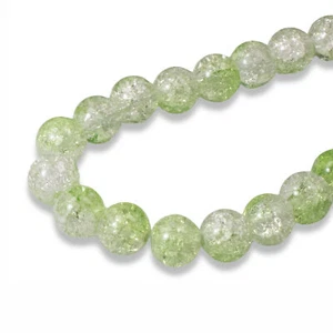 50 Light Green & Clear Crackle Beads -8mm Round - Two Tone Glass Beads - Picture 1 of 5