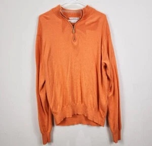Peter Millar Sweater Mens XL Orange 1/4 Zip Pullover Long Sleeve Cotton Cashmere - Picture 1 of 10
