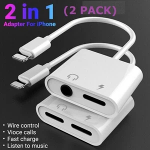 2 in 1 Dual Adapter 3.5mm Headphone & Charger For iPhone 14 Pro Max XR 11 12 13 - Picture 1 of 15