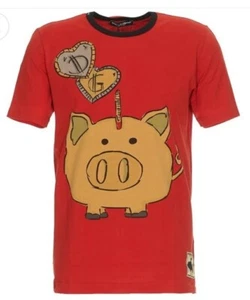 Dolce & Gabbana GH8V4T Mens Pig Print T-shirt Red Size Small uk 38 RRP £380 - Picture 1 of 2