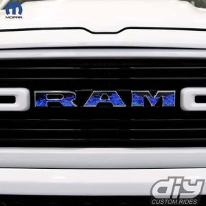 RAM Grill Emblem Overlay Decals BLUE FLAMES Fits 2009-2025 1500-5500 - Picture 1 of 7