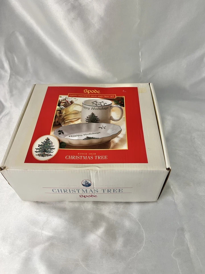 NIB Never Used Spode Christmas Tree Happy Holidays Tray & Mug Set - Image 1 of 4