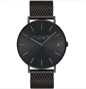 NWT Coach Men's Charles Black Stainless Steel Mesh Bracelet Watch 36mm - Picture 1 of 3