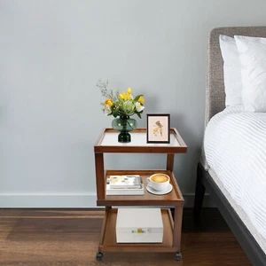 End Table 3-Tier Wood Nightstand End Table for Small Spaces with Open Storage - Picture 1 of 19
