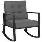 Patio Rattan Rocker Chair Outdoor Glider Rocking Chair Gray Cushion Lawn Garden