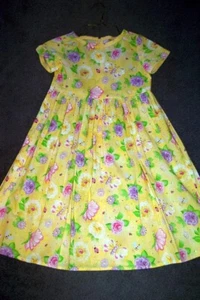 Flowers & Butterflies Handmade Yellow Cotton Short Sleeve Dress Size 6 - Picture 1 of 10