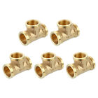 Brass Tee Pipe Fitting, 1/2" Way T-Connector Fitting Coupler Adapter, 5pcs