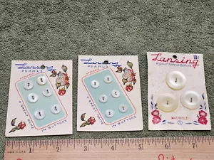 VINTAGE LANSING PEARLS WHITE 2-HOLE BUTTONS APPLE BLOSSOM 6 on Card - Picture 1 of 7