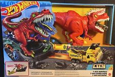 2011 Hot Wheels T-Rex Takedown Track Play Set Dino Sounds 18 Cars - Sealed  Rare