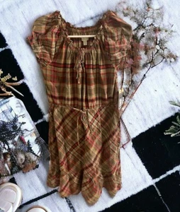 NWT CONVERSE Red Brown Blue Plaid 100% Cotton One Star Dress Women's Size Large - Picture 1 of 7