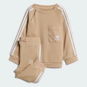 Adidas Originals Kids Tracksuit Trefoil Crew Set 0-5 years Beige Outfit Unisex - Picture 1 of 5