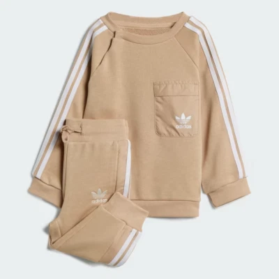 Adidas Originals Kinder Trainingsanzug Trefoil Crew Set 0-5 Jahre Beige Outfit Unisex