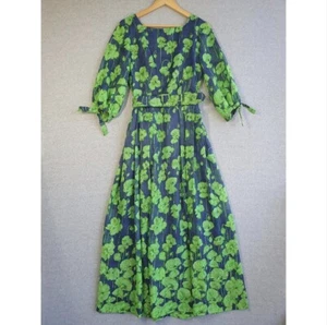 VTG Marcia June Dress Sz 14 Blue Green Floral Sheer Overlay Retro 70s Maxi - Picture 1 of 13
