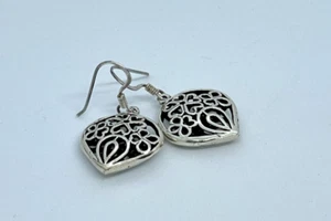 Women Fine Solid Silver 925 Celtic Flower Filigree Dangle Earrings Jewelry - Picture 1 of 4
