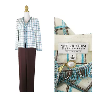 St. John Collection braun blau weiß kariert Santana Strickhose Anzug Größe 6 formell - Bild 1 von 14