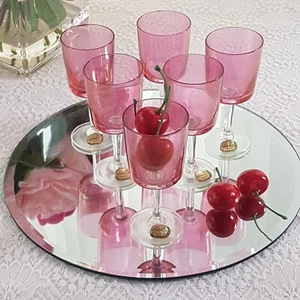 6pc Shot Glass Set Pink Bohemian Glass Cordial Glasses Czechoslovakia Sticker - Picture 1 of 11