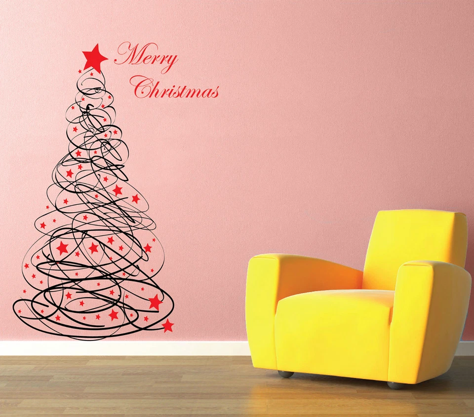ADESIVO VETRINA VETROFANIA ALBERO MERRY CHRISTMAS NATALE STELLE ADESIVO MURO