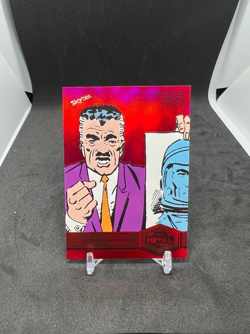 2022 Skybox Marvel Metal Universe Spider-Man PMG Red #139 J. Jonah Jameson /100