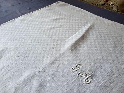 N10 Ancien torchon chanvre et lin damassé brodé monogr GA Ann 30 Old hemp towel - Photo 1/4