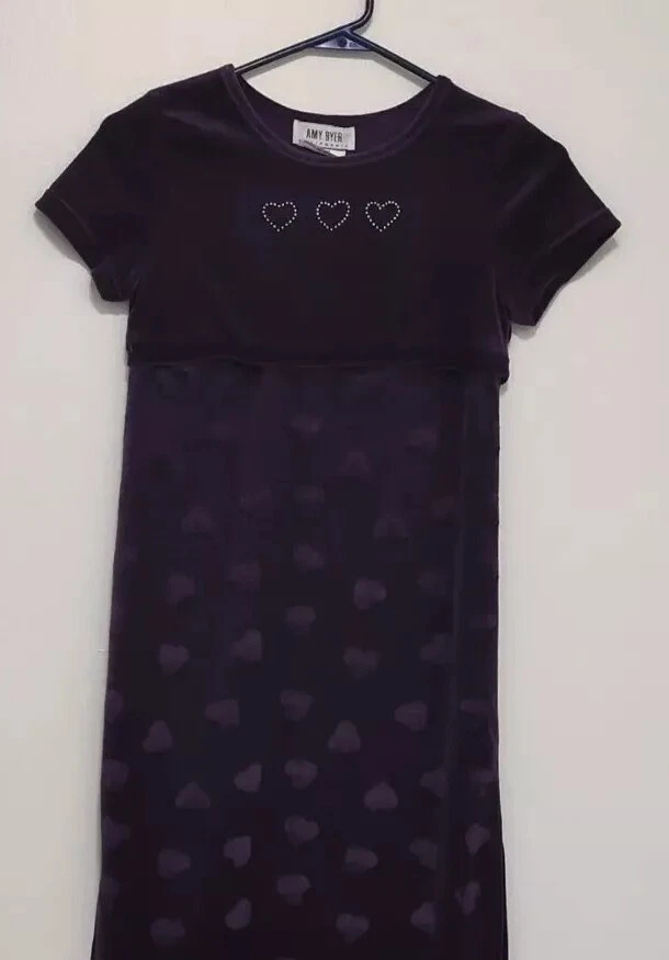 Amy Byer 连衣裙紫色女孩 10 码短袖心形侧开衩 — 第 1/4 张图片