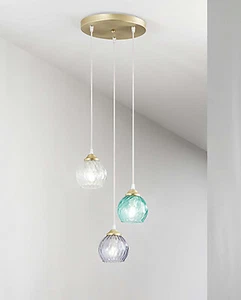 Lampadario a sospensione ottone e vetro a 3 luci DP300 - Picture 1 of 2
