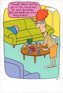 Funny HAPPY BIRTHDAY Card, Tchotchke Dust Woman by ANITA COLMAN Tree of Life +✉ - Picture 1 of 6