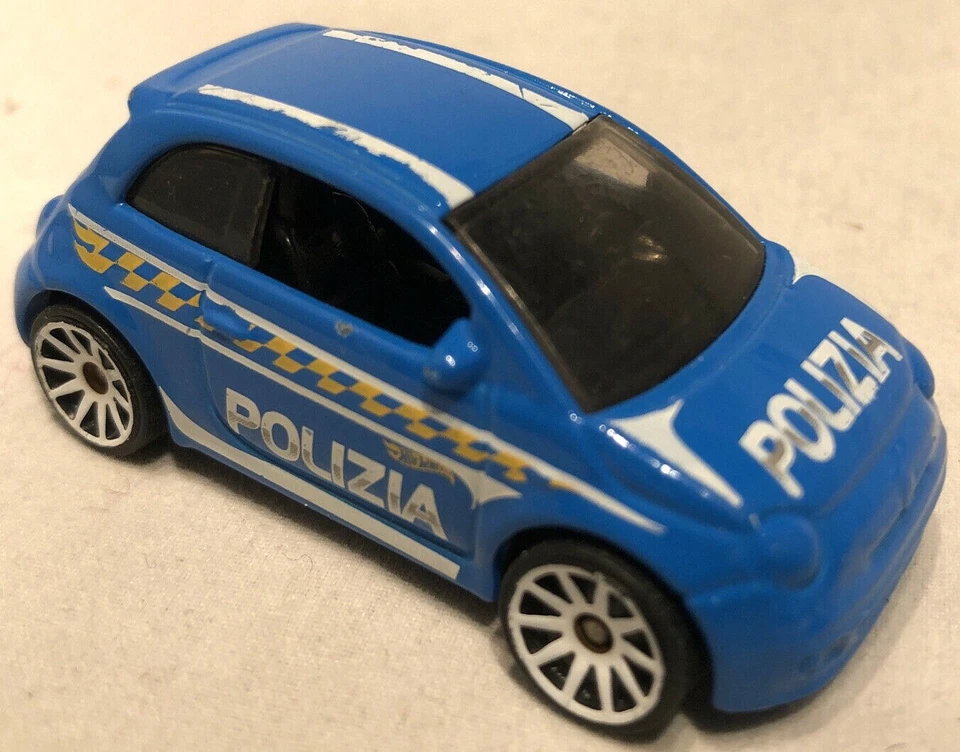 Coche Mattel Hot Wheels 2015 HW City azul Fiat 500 "POLIZIA" ~ SIN ventanas delanteras Foto 1 de 4