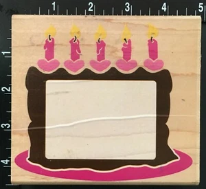 BIRTHDAY PARTY CAKE WITH CANDLES FRAME Rubber Stampede Wood Mounted Rubber Stamp - Picture 1 of 5