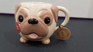 Mops 3D Gesicht (handbemalt) 16 Unzen Kaffee-/Teetasse - NEU - Bild 1 von 8