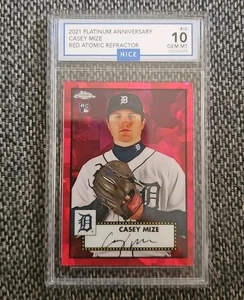 Topps 2021 cromo platino aniversario Casey Mize #18 rojo refractor atómico/100 - Imagen 1 de 4