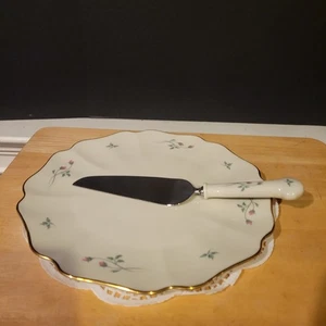 Plato redondo para pastel Lenox Rose Manor China 11” borde dorado con pieza para servir  - Imagen 1 de 10
