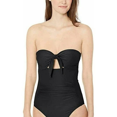 Carmen Marc Valvo Womens Bandeau One Piece Swimsuit Solids Black 4 New - Image 1 of 4